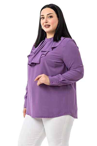 DISENTIS MODEST Μπλούζα μεγάλου μεγέθους με μονό στρώμα με μανσέτα λιλά