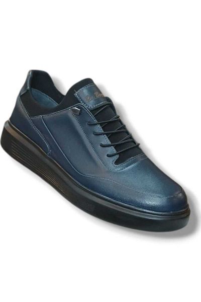 oktay kundura 100% Leather Navy Blue Orthopedic High Sole Men's Sneaker Casual Shoes Bms B505
