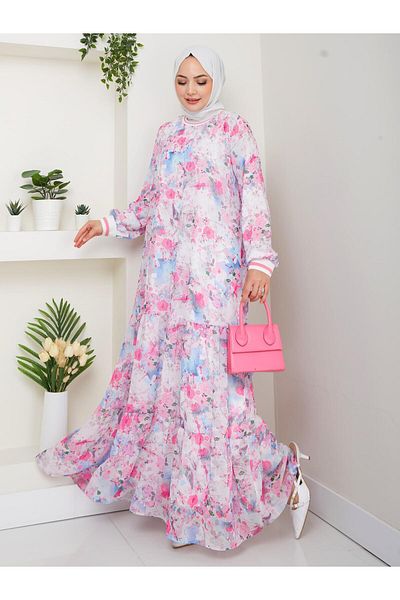HARMAN BUTİK Women's Patterned Chiffon Dress