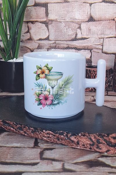 giftkonsept Margarita Cocktail and Tropical Floral Printed t Handle Latte Cup Mug Cup
