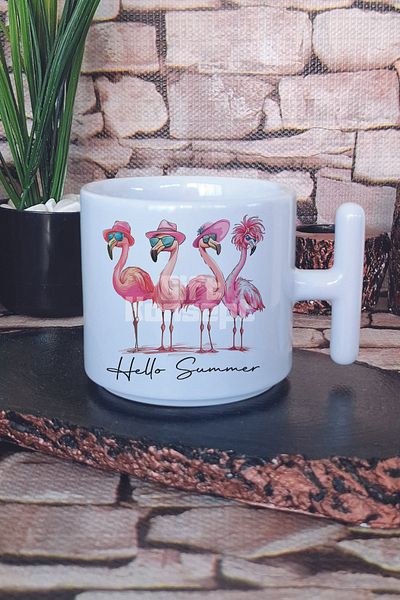 giftkonsept Hello Summer Pink Flamingos Printed t Handle Latte Cup Mug Cup