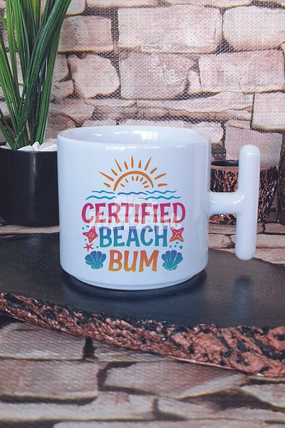 giftkonsept Certified Beach Bum Printed t Handle Latte Cup Mug Cup