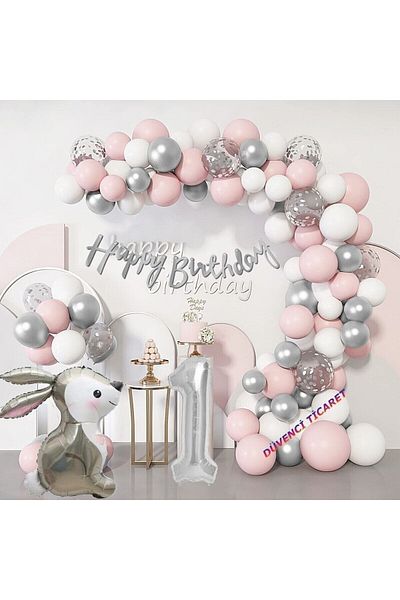 ÇITIPITISTORE Birthday Balloon Chain Set with Rabbit Foil Balloon