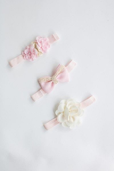 Magu Baby Girl Cotton 3-Piece Flower and Lace Bow Bandana Set