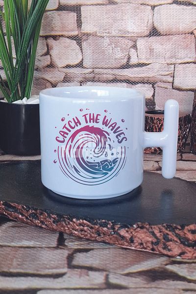 giftkonsept Catch the Waves Printed t Handle Latte Cup Mug Cup