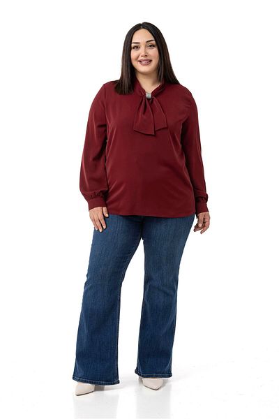 DISENTIS MODEST Plus Size Burgundy Blouse with Sparkle Detail on the Collar and Cuffs