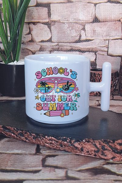 giftkonsept Schools Out for Summer Doodle Printed t Handle Latte Cup Mug Cup