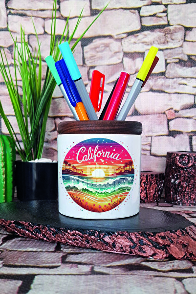 giftkonsept منظم سطح المكتب لحامل الأقلام من السيراميك المطبوع من كاليفورنيا