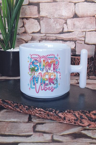 giftkonsept Coquette Summer Vibes Printed t Handle Latte Cup Mug