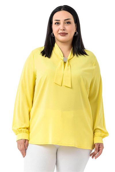 DISENTIS MODEST Yellow Blouse with Large Size Collar and Sparkle Detail on Cuffs