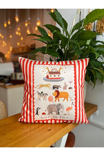 RahanDesign Husă de pernă decorativă din piele intoarsă cu dungi roșii pentru...