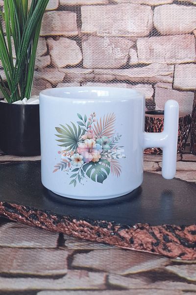 giftkonsept Tropical Flowers Printed t Handle Latte Cup Mug Cup