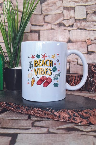giftkonsept Beach Vibes Seaside Sand Slippers Printed Gift Mug