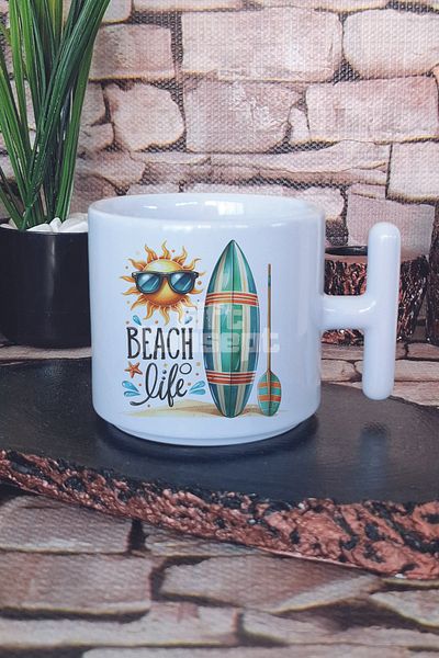 giftkonsept Beach Life Printed t Handle Latte Cup Mug Cup