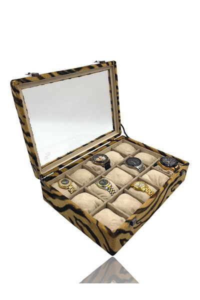 Dijital Çarşı Diji 15 Watch Box Watch Case Tiger Inside Cream Cream Padded