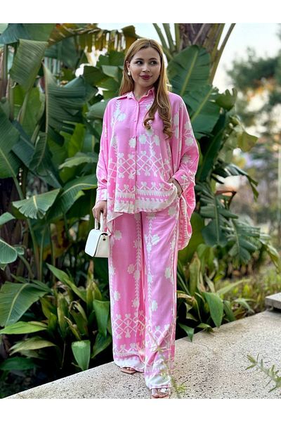 369 etnik butik Ethnic Patterned Oversize Loose Suit - Shirt & Trousers 2-Piece Suit