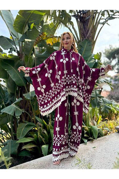 369 etnik butik Ethnic Patterned Oversize Loose Suit - Shirt & Trousers 2-Piece Suit