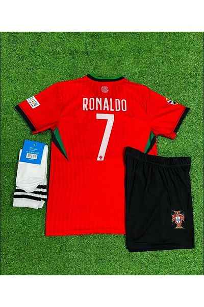 yenteks Echipa Națională Portugheză Culoare Roșie Ronaldo Tricou Copii Set cu șosete Cadou