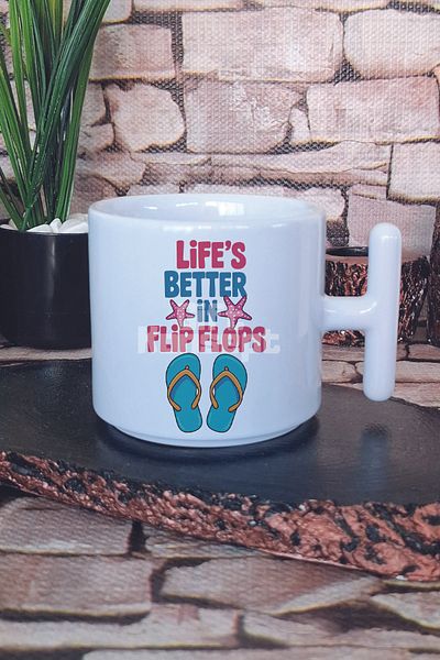 giftkonsept Life's Better in Flip Flops Printed t Handle Latte Cup Mug Cup