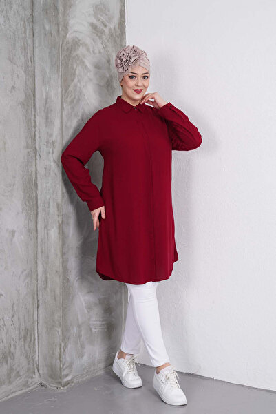 Polologin Butik Burgundy Classic Shirt Tunic