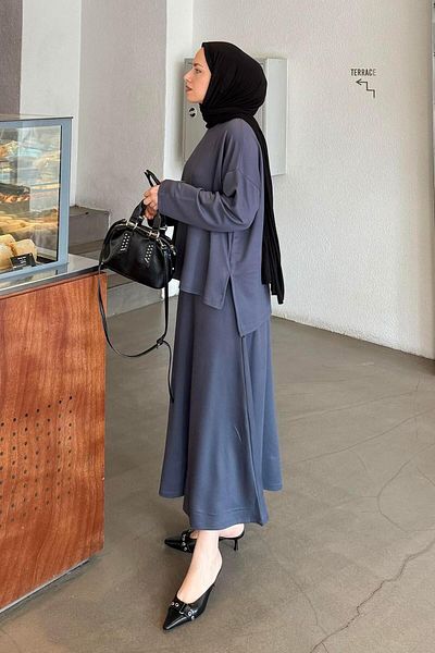 lamelif Crystal Flared Skirt Hijab Anthracite