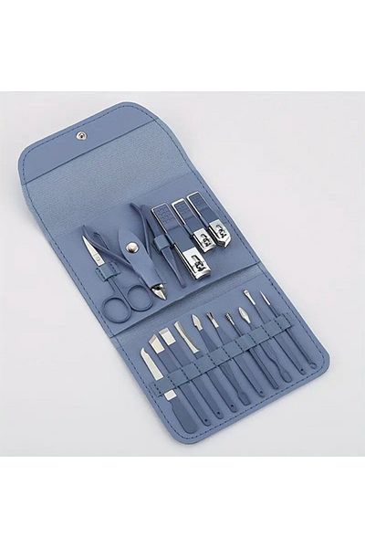 OEM 16 Piece Cosmetic Care Set with Eco-Leather Kit for Nails and Skin, Blue