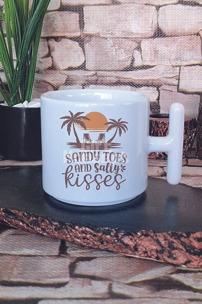 giftkonsept Sandy Topes and Salty Kisses Printed t Handle Latte Cup Mug Cup