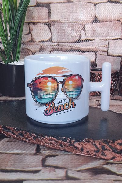 giftkonsept Salty Beach Printed Latte Cup Mug with t Handle