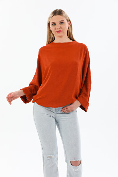 NEW LAVİVA Women's Indigo Double Sleeve Oversized Loose Blouse - 700-2943