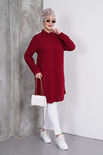 Polologin Butik Burgundy Classic Shirt Tunic