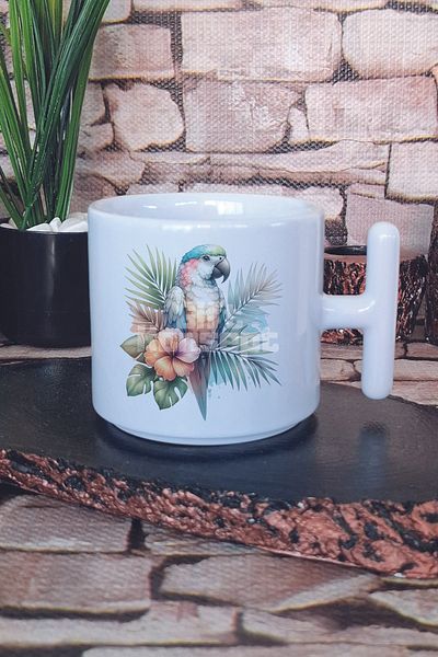 giftkonsept Tropical Parrot Printed t Handle Latte Cup Mug Cup