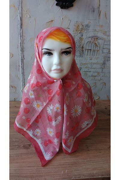 Nilbutik Girl's Pink Strawberry Themed Cotton Children's Scarf 80*80cm