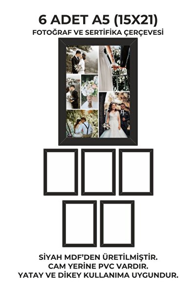 Baskılar 6 Adet 15x21 MDF Siyah Çerçeve –Fotoğraf Çerçevesi- Kolay Montaj, Mo...