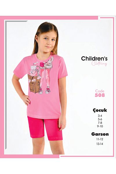 PİERLES Girl's pink t-shirt shorts set
