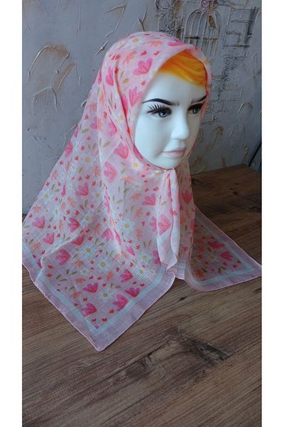 Nilbutik Girl's Pink Strawberry Themed Cotton Children's Scarf 80*80cm
