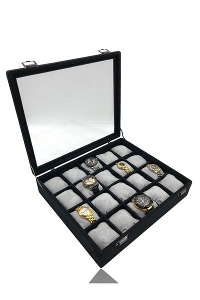 Dijital Çarşı Diji 20 Watch Box Watch Case Suede Black Inside Black Gray Padded