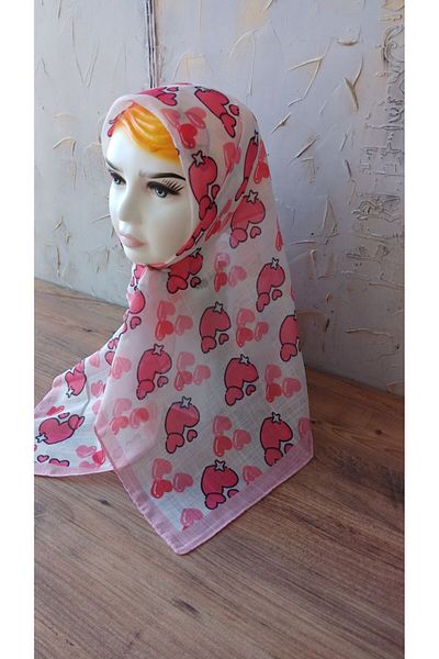 Nilbutik Girl's Pink Strawberry Themed Cotton Children's Scarf 80*80cm