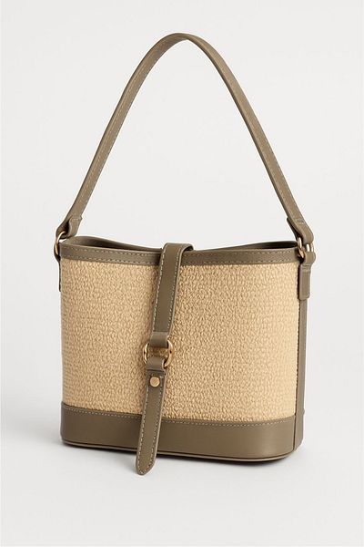 macharelbasic Women's Gold Detailed Straw Hand and Shoulder Bag