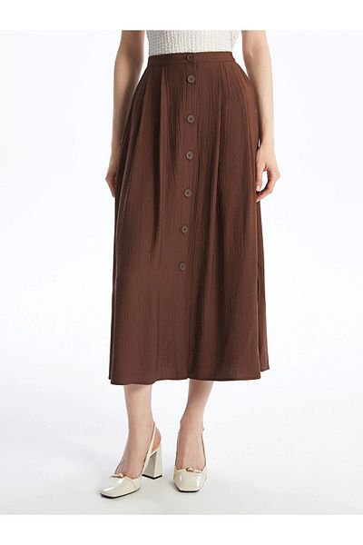 LC Waikiki Lcwaikiki classic brown elastic waist textured pleated skirt