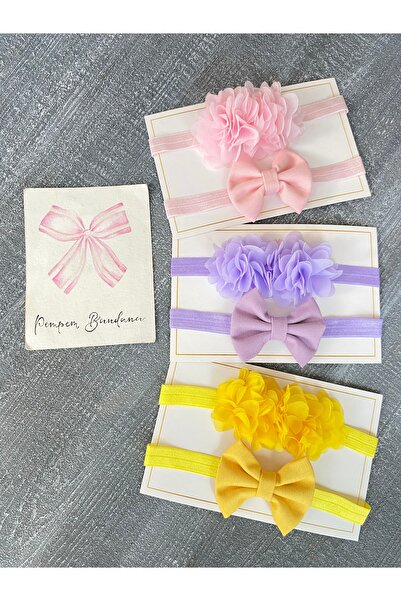 pempem bandana Set de flori laser pentru fetiță, papion și bandană, galben liliac, roz