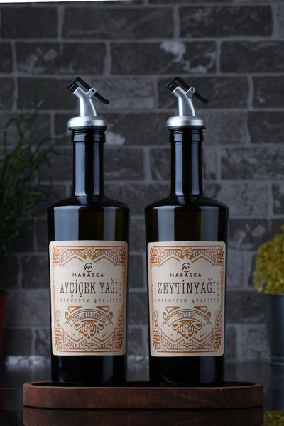 EA Home Concept Italy Vintage Wooden Stand 500ml Oil Pot Olive Oil and Sunflo...