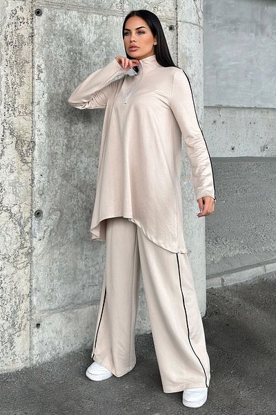 NEW LAVİVA Women's Piping Detailed Turtleneck with Elastic Waist Two Thread Bottom Top Suit Suitable for Hijab 700-3670