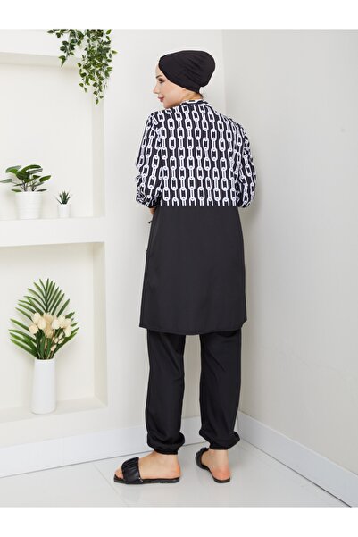 DLC Tekstil Σετ μαγιό με μοτίβο Harmony, αδιάβροχο μαγιό με 3 καπέλο δώρο