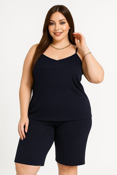 MODA Women's Plus Size Rope Strap Blouse and Capri Bottom Top Pajamas Set