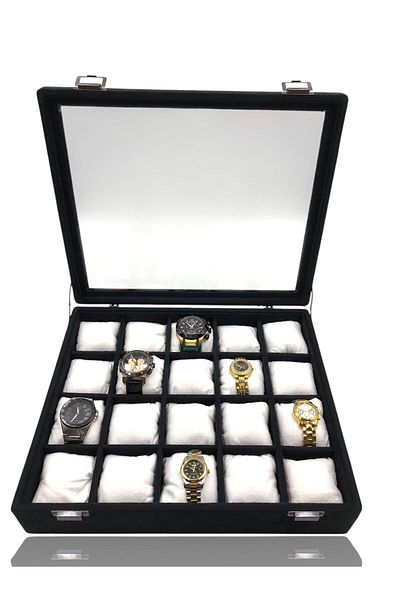 Dijital Çarşı Diji 20 Watch Box Watch Case Suede Black Inside Black White Padded
