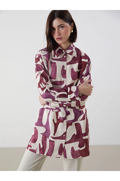LC Waikiki Lcw Modest Red Patterned Women's Shirt Tunic
