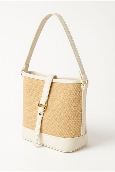 macharelbasic Women's Gold Detailed Straw Hand and Shoulder Bag
