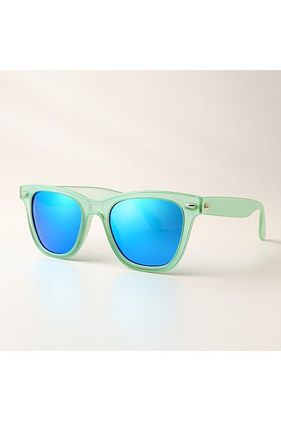 CHANCE GİFT Unisex Green Color Blue Glass Mirrored Children's Sunglasses with Uv400 Protection Rb Case over 3 Years Old