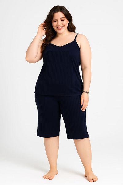 MODA Women's Plus Size Rope Strap Blouse and Capri Bottom Top Pajamas Set