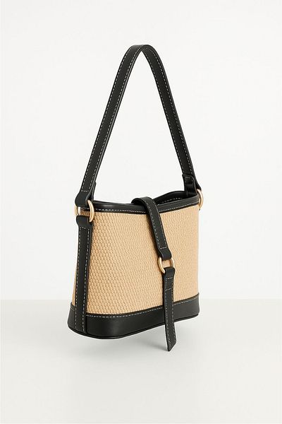 macharelbasic Women's Gold Detailed Straw Hand and Shoulder Bag